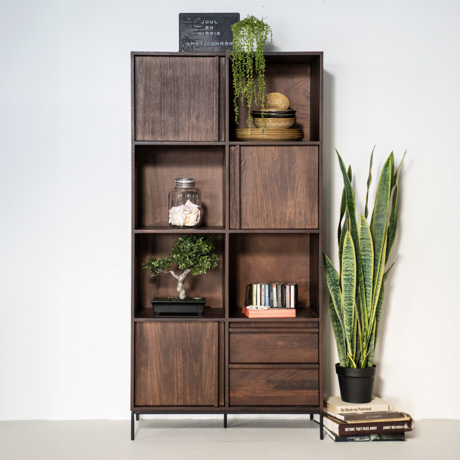 Eleonora Opbergkast 'Jimmy' Mangohout en Metaal, 180 x 90cm, kleur Bruin Eleonora Opbergkast 'Jimmy' Mangohout en Metaal, 180 x 90cm, kleur Bruin afbeelding 1