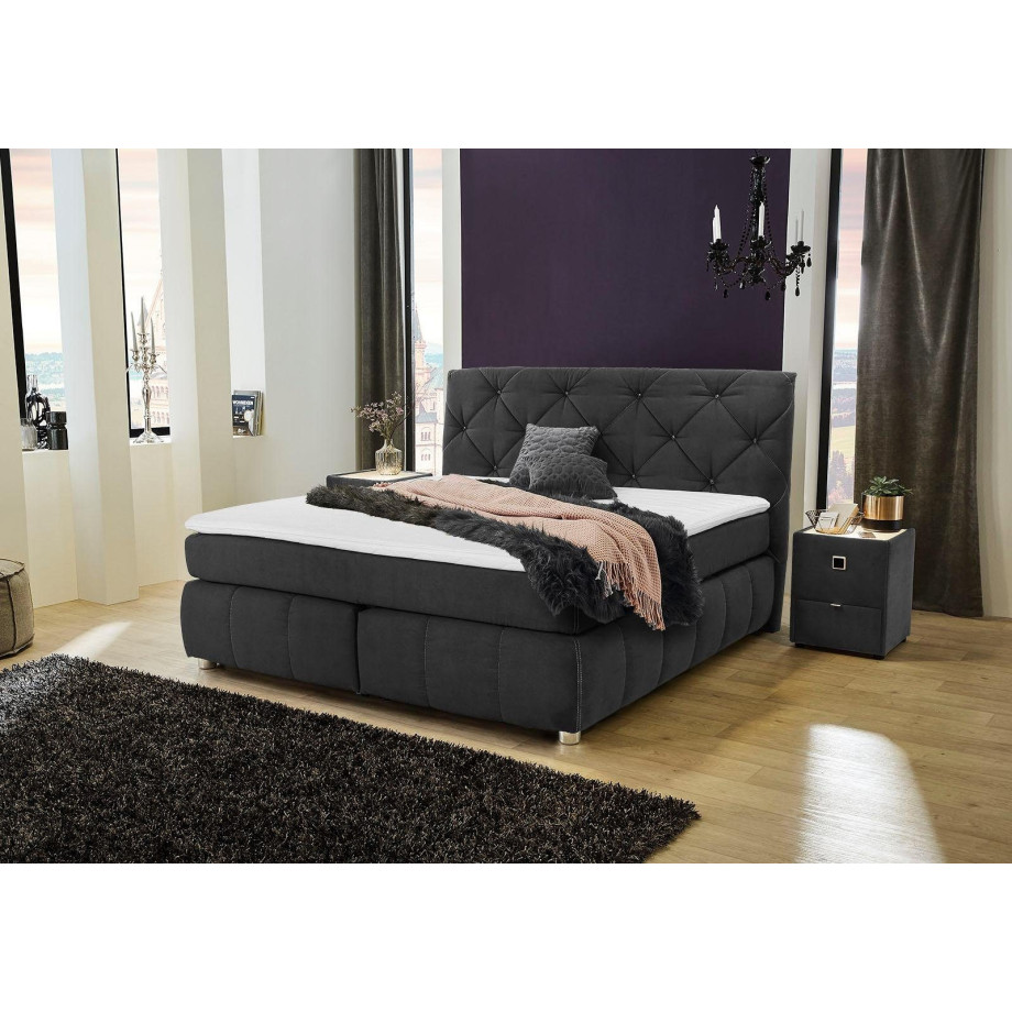 Jockenhöfer Gruppe Boxspring Bella te bestellen in 140 & 18 cm breedte met topmatras van koudschuim en rookglas-stenen afbeelding 1