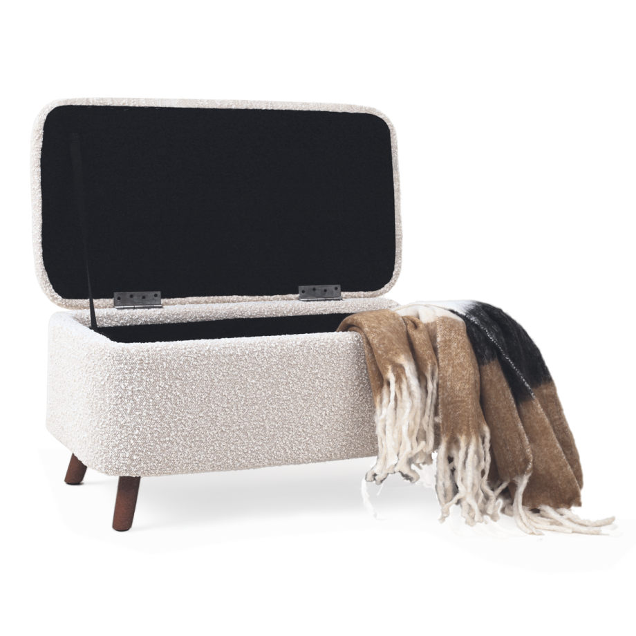 Julia bankje met opbergruimte boucle beige - 83 x 41 cm afbeelding 1