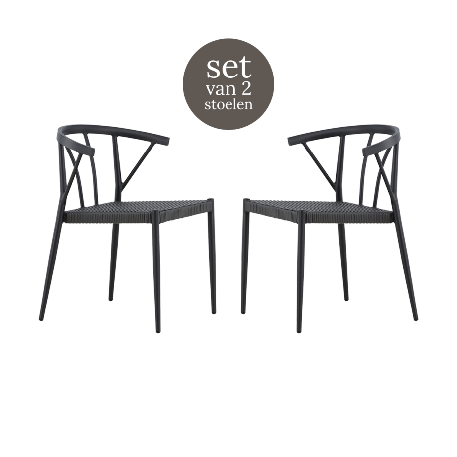 Julian aluminium tuinstoel zwart - met rattan zitting - set van 2 Julian aluminium tuinstoel zwart - met rattan zitting - set van 2 afbeelding 1