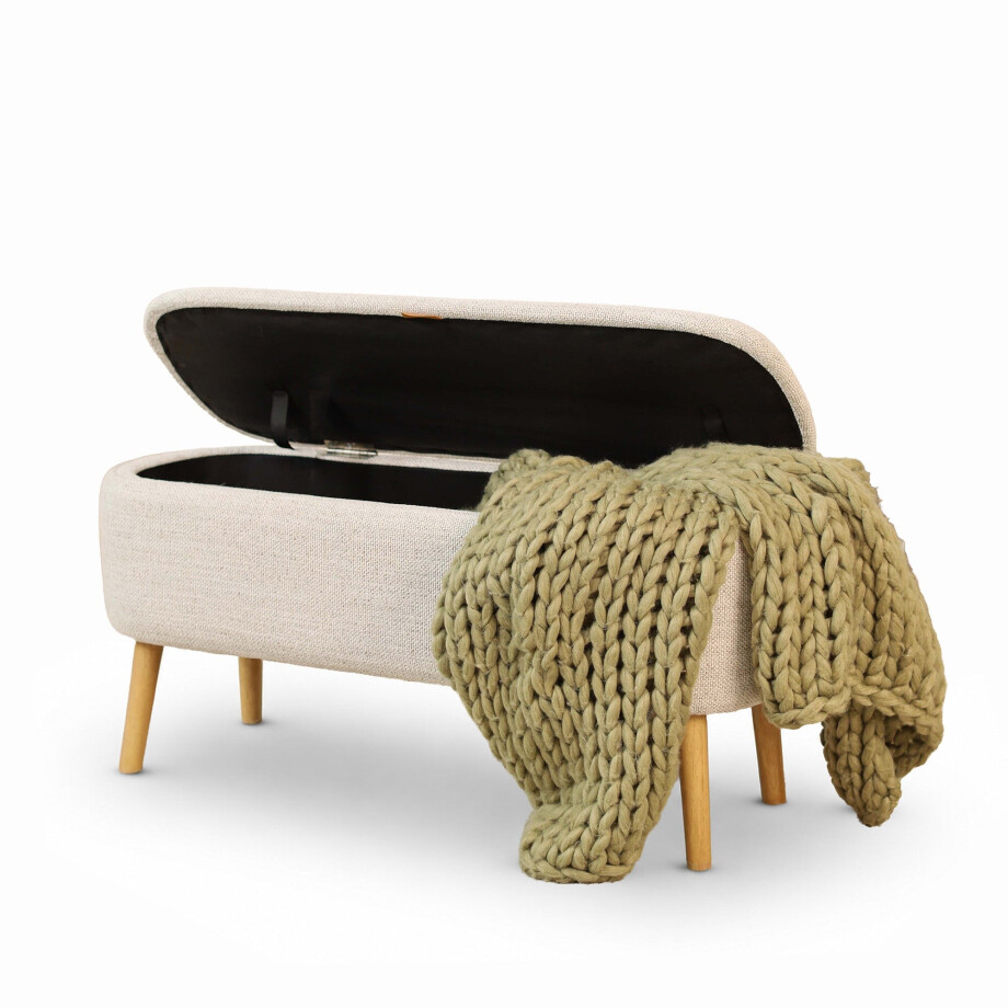Juna bankje met opbergruimte beige melange - 95 x 37 cm Juna bankje met opbergruimte beige melange - 95 x 37 cm afbeelding 1