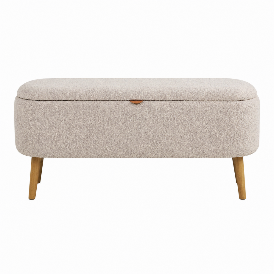 Juna bankje met opbergruimte bouclé taupe - 95 x 37 cm afbeelding 1