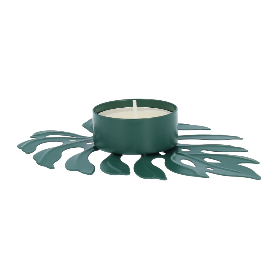 QUVIO Waxinelichthouder - Blad - 12,5 x 10 x 2 cm - Groen afbeelding 1