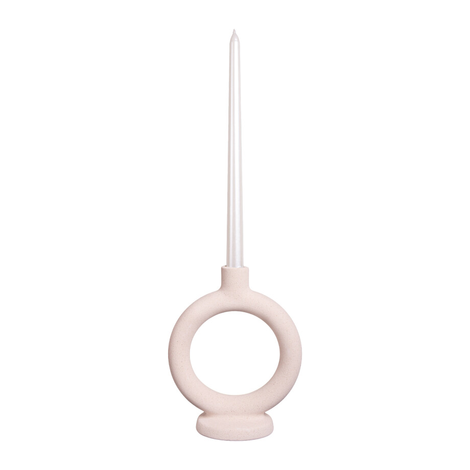 QUVIO Ronde kaarsenhouder - Rond - Keramiek - Gebroken wit - Groot afbeelding 1