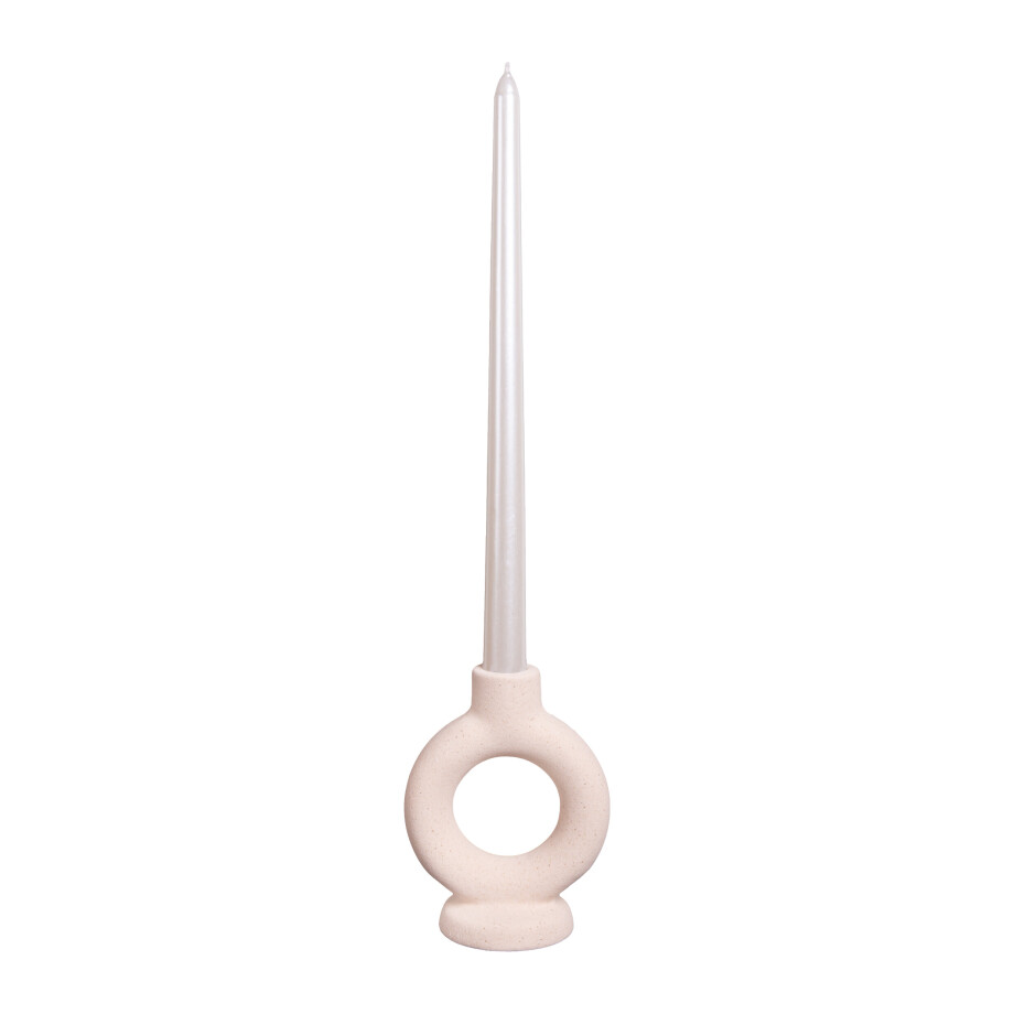 QUVIO Ronde kaarsenhouder - Rond - Keramiek - Gebroken wit - Klein afbeelding 1