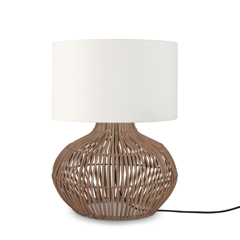 GOOD&MOJO Tafellamp 'Kalahari' Rotan en linnen, 48cm, kleur Naturel/Wit GOOD&MOJO Tafellamp 'Kalahari' Rotan en linnen, 48cm, kleur Naturel/Wit afbeelding 1