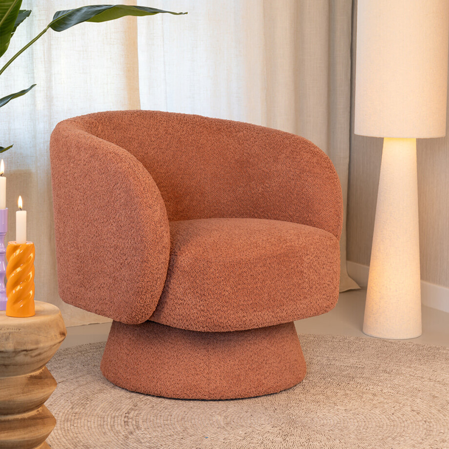 By-Boo Draaifauteuil 'Balou' Bouclé, kleur Terracotta afbeelding 1