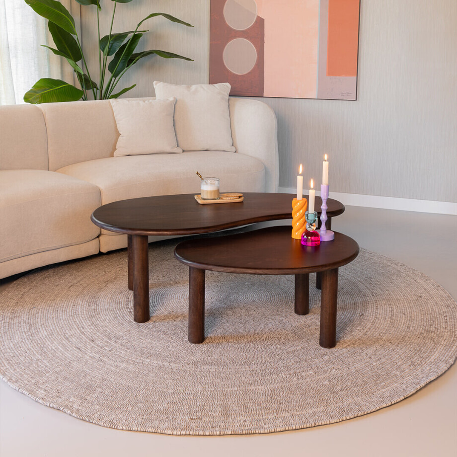 Livingfurn Organische Salontafel 'Nubi' Mangohout, Set van 2 stuks, kleur bruin afbeelding 1