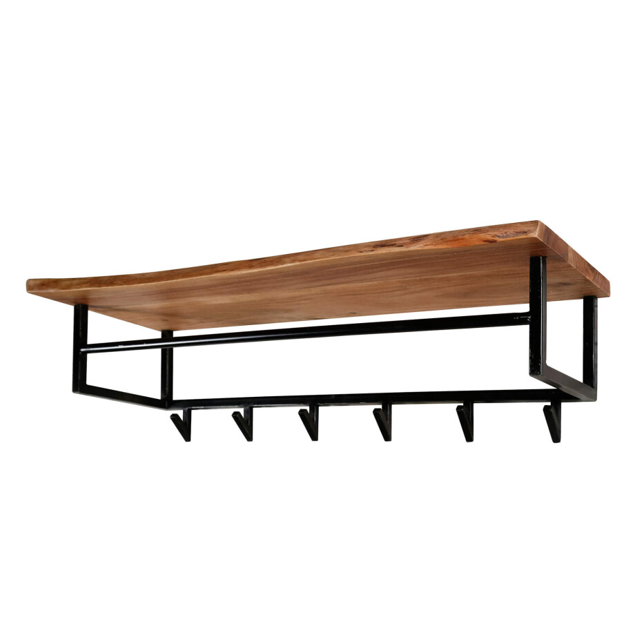Kapstok Edge roede en hoedenplank 6 haken Massief acacia afbeelding 1