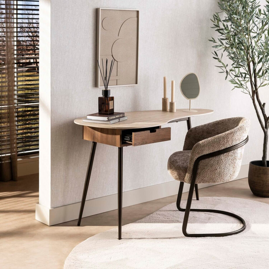 Kaptafel Travino 1 lade 127 cm Keramiek travertin afbeelding 1