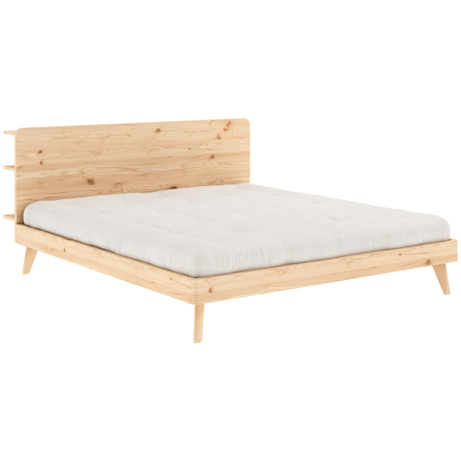 Karup Bedframe RETREAT BED van massief grenen met lattenbodem, hoofdbord met 3 legplanken afbeelding 1