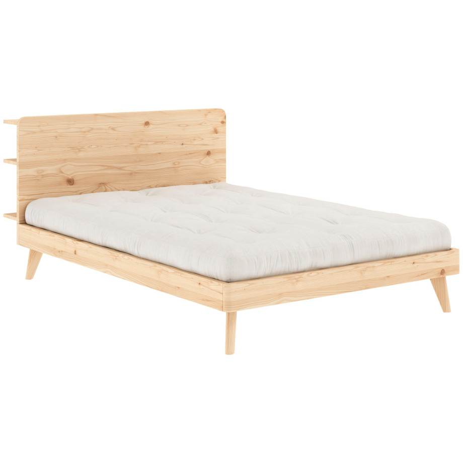 Karup Bedframe RETREAT BED van massief grenen met lattenbodem, hoofdbord met 3 legplanken afbeelding 1