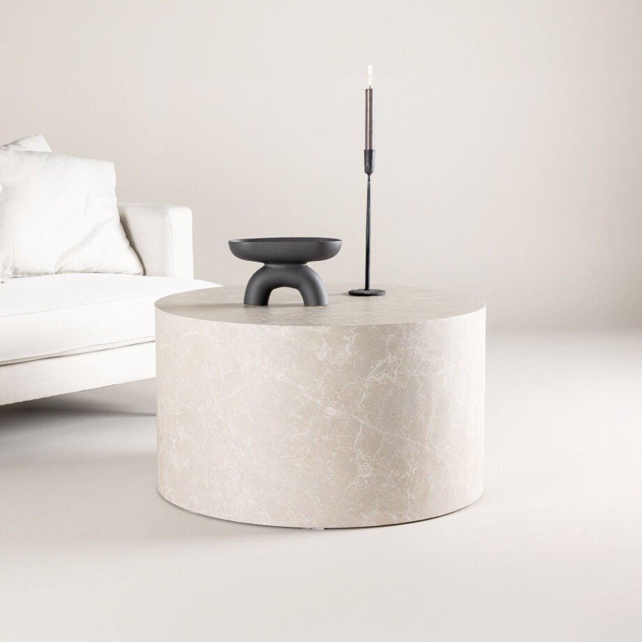 Nohr Ronde Salontafel 'Katiana' 80cm, MDF Marmerlook, kleur Beige afbeelding 1