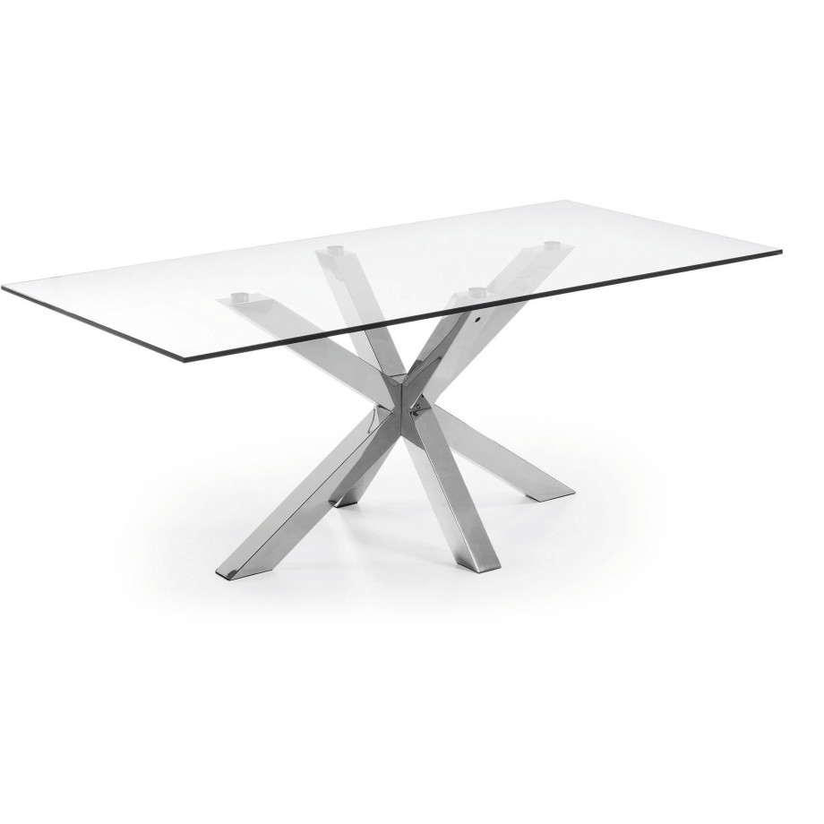 Kave Home Eettafel 'Argo' Chroom/Glas, 200 x 100cm afbeelding 