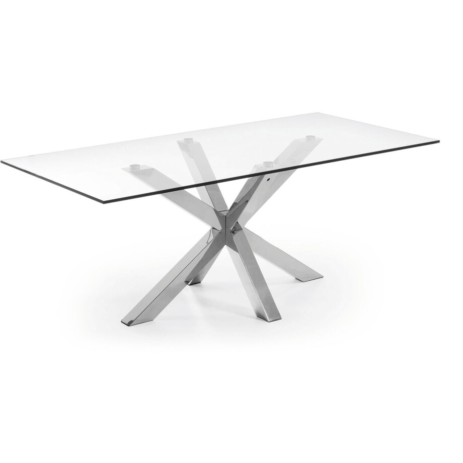 Kave Home Eettafel 'Argo' Chroom/Glas, 200 x 100cm Kave Home Eettafel 'Argo' Chroom/Glas, 200 x 100cm afbeelding