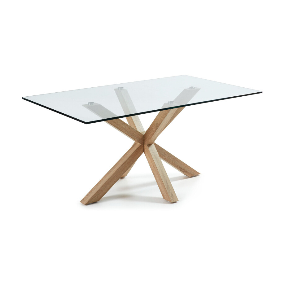 Kave Home Eettafel 'Argo' hout / glas, 160 x 90cm Kave Home Eettafel 'Argo' hout / glas, 160 x 90cm afbeelding