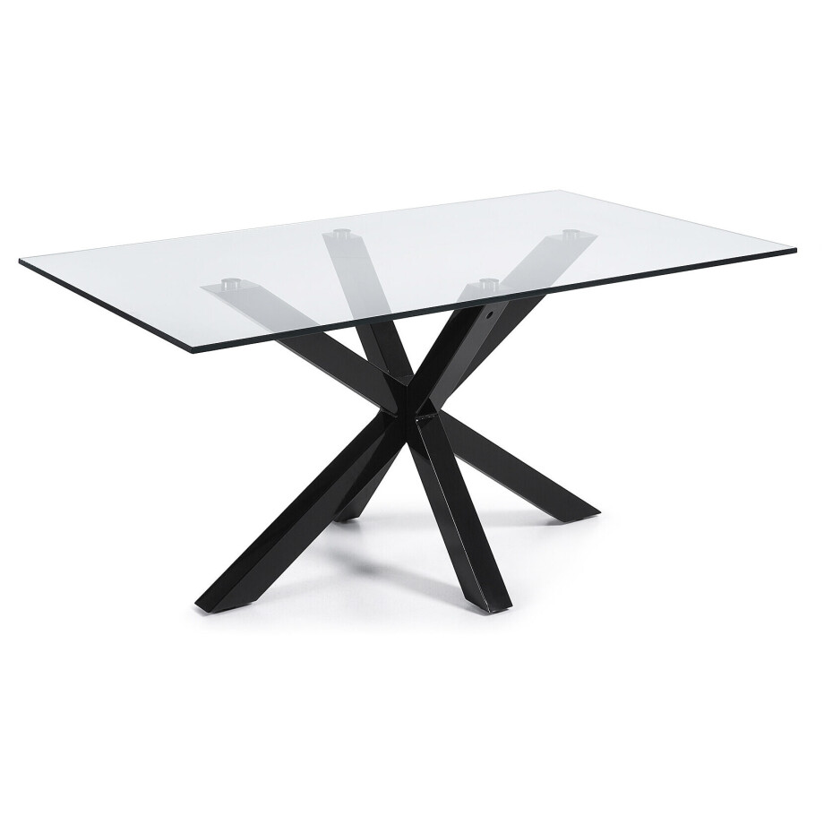 Kave Home Glazen eettafel 'Argo' met zwart onderstel, 160 x 90cm Kave Home Glazen eettafel 'Argo' met zwart onderstel, 160 x 90cm afbeelding