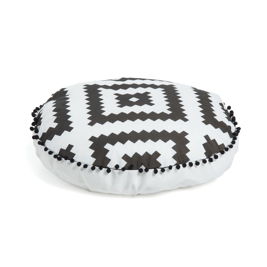 Kave Home Poef 'Ethnie' 60cm, kleur Wit/zwart afbeelding 1