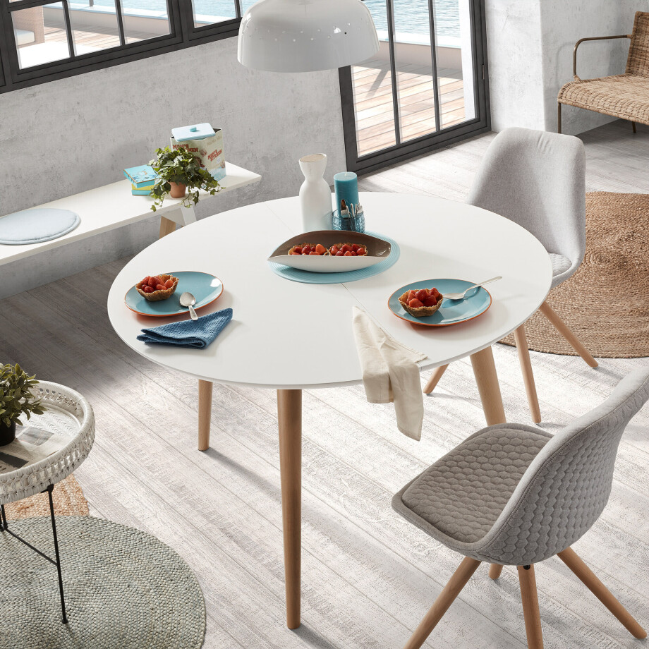 Kave Home Uitschuifbare Ronde Eettafel 'Oqui', 120 - 200 x 120cm, kleur Wit afbeelding 1