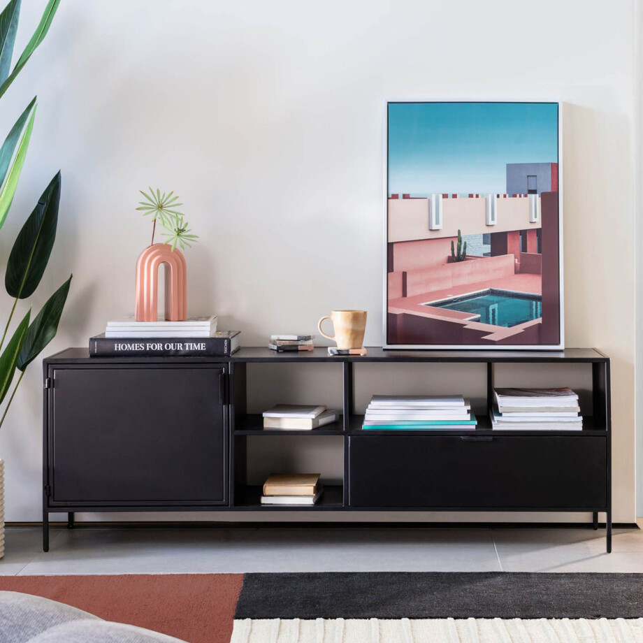 Kave Home TV-meubel 'Shantay' Zwart metaal, 150cm Kave Home TV-meubel 'Shantay' Zwart metaal, 150cm afbeelding 1