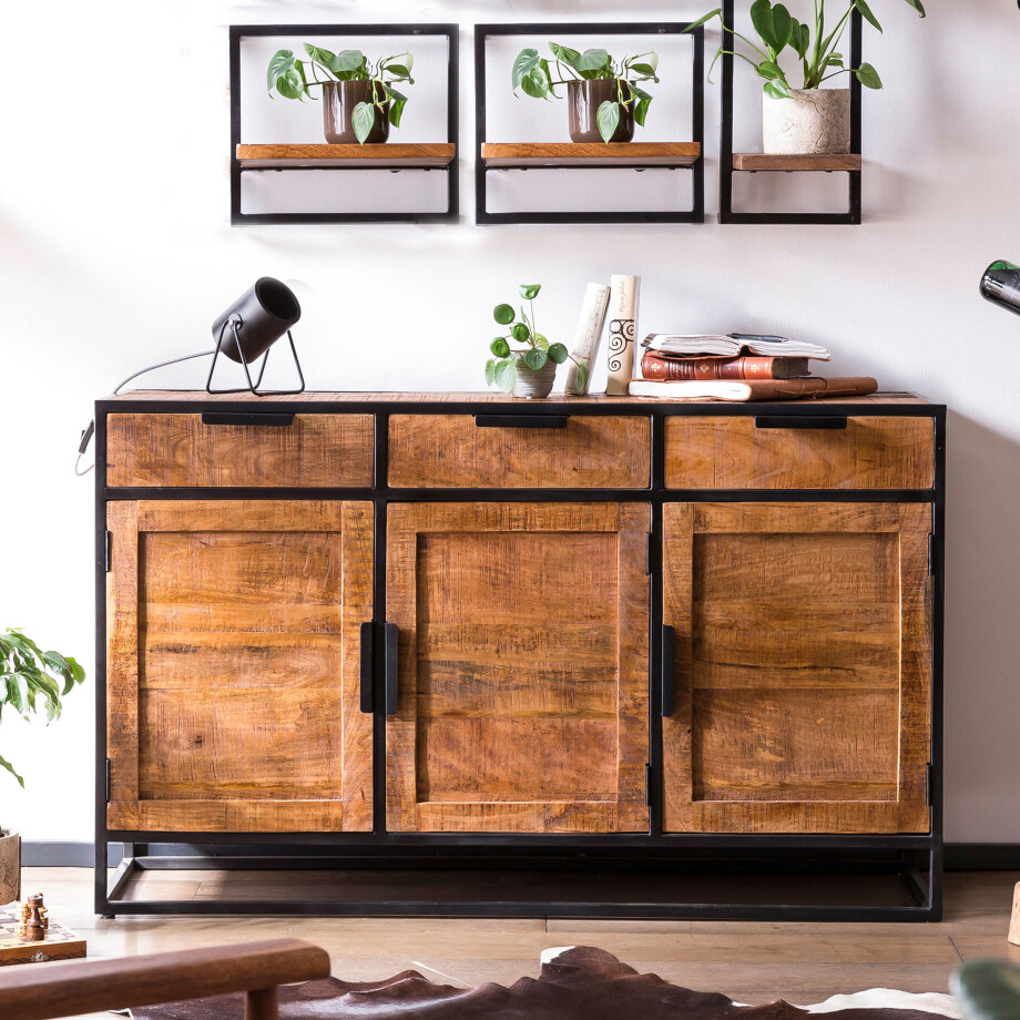 Artistiq Dressoir 'Kayley' Mangohout en metaal, 140cm Artistiq Dressoir 'Kayley' Mangohout en metaal, 140cm afbeelding