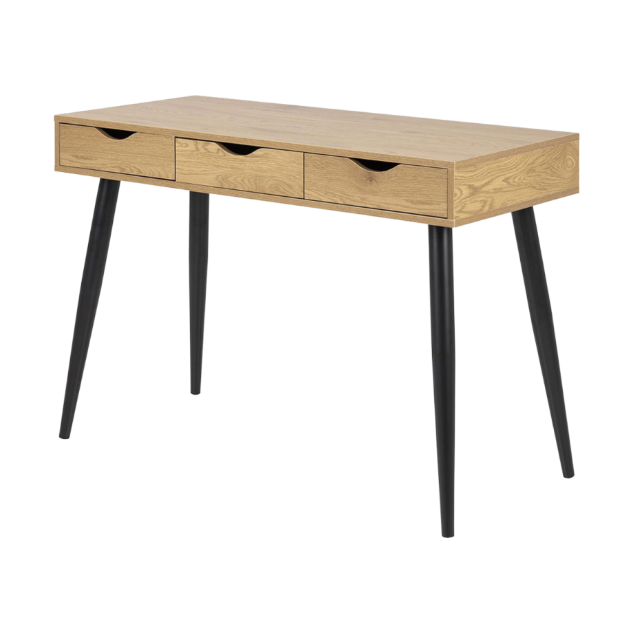 Keet houten bureau naturel - met 3 lades - 110 x 50 cm afbeelding 1