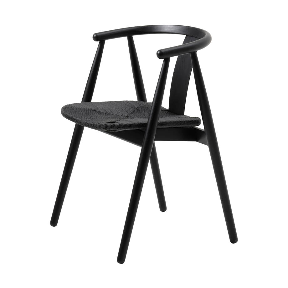 Kenza eikenhouten eetkamerstoel zwart - met rieten zitvlak Kenza eikenhouten eetkamerstoel zwart - met rieten zitvlak afbeelding 1