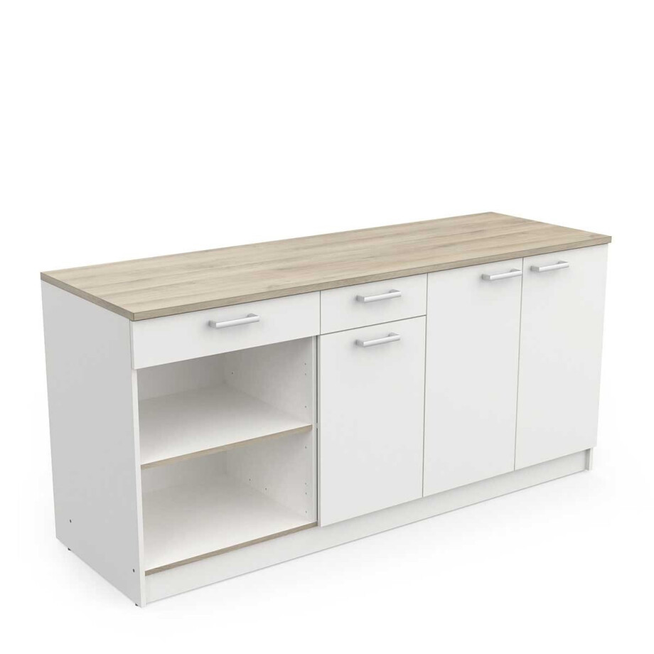 Keukenkast Cooking 180 cm breed wit met eiken afbeelding 1
