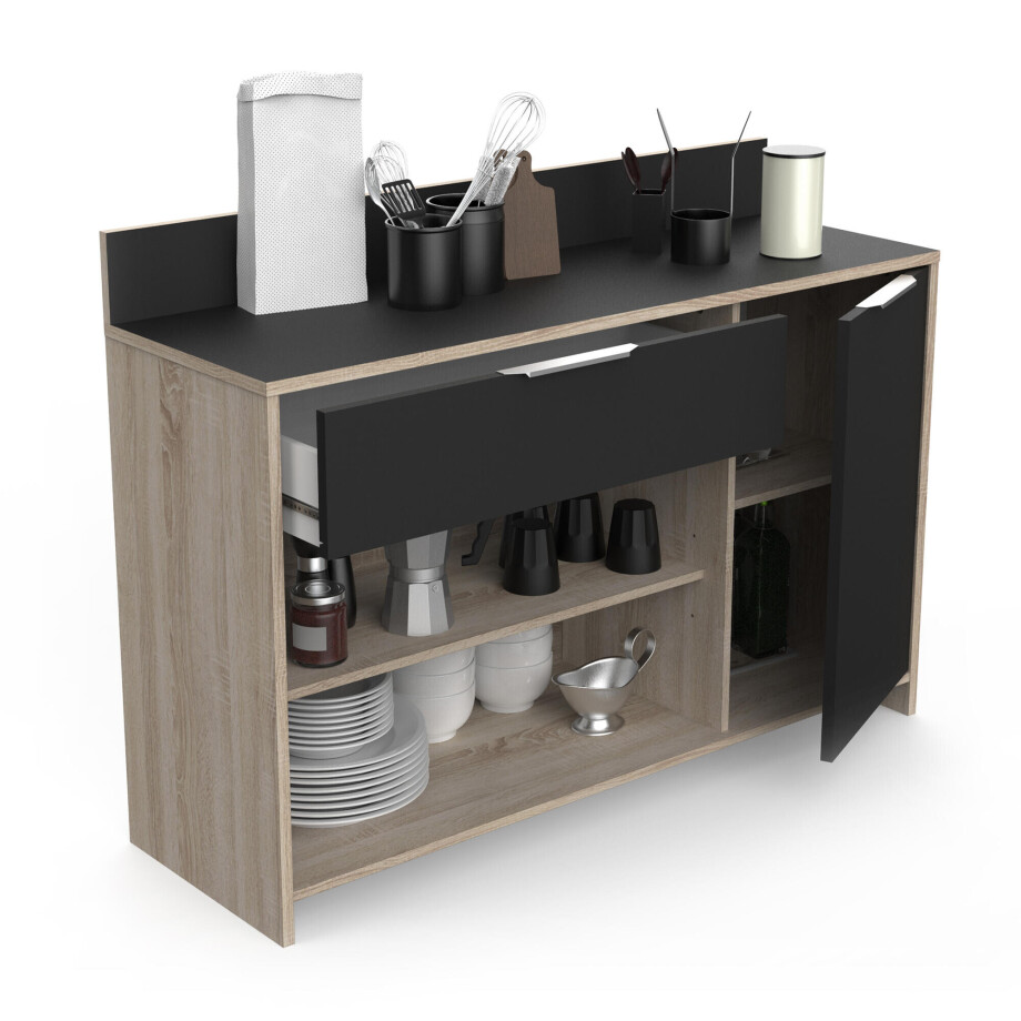 Keukenkast Mika 123 cm breed eiken met zwart afbeelding 1