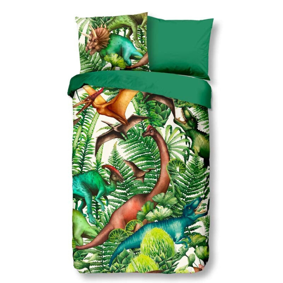 Kinderdekbedovertrek Katoen - 140x200 Cm Groen & Meerkleurig - Dieren - Good Morning - Dekbed-Discounter.nl afbeelding 1