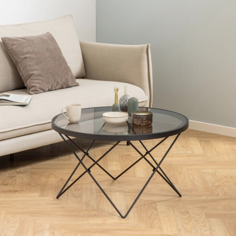 Bendt Ronde Salontafel 'Kira' Glas 80cm, kleur zwart afbeelding 1
