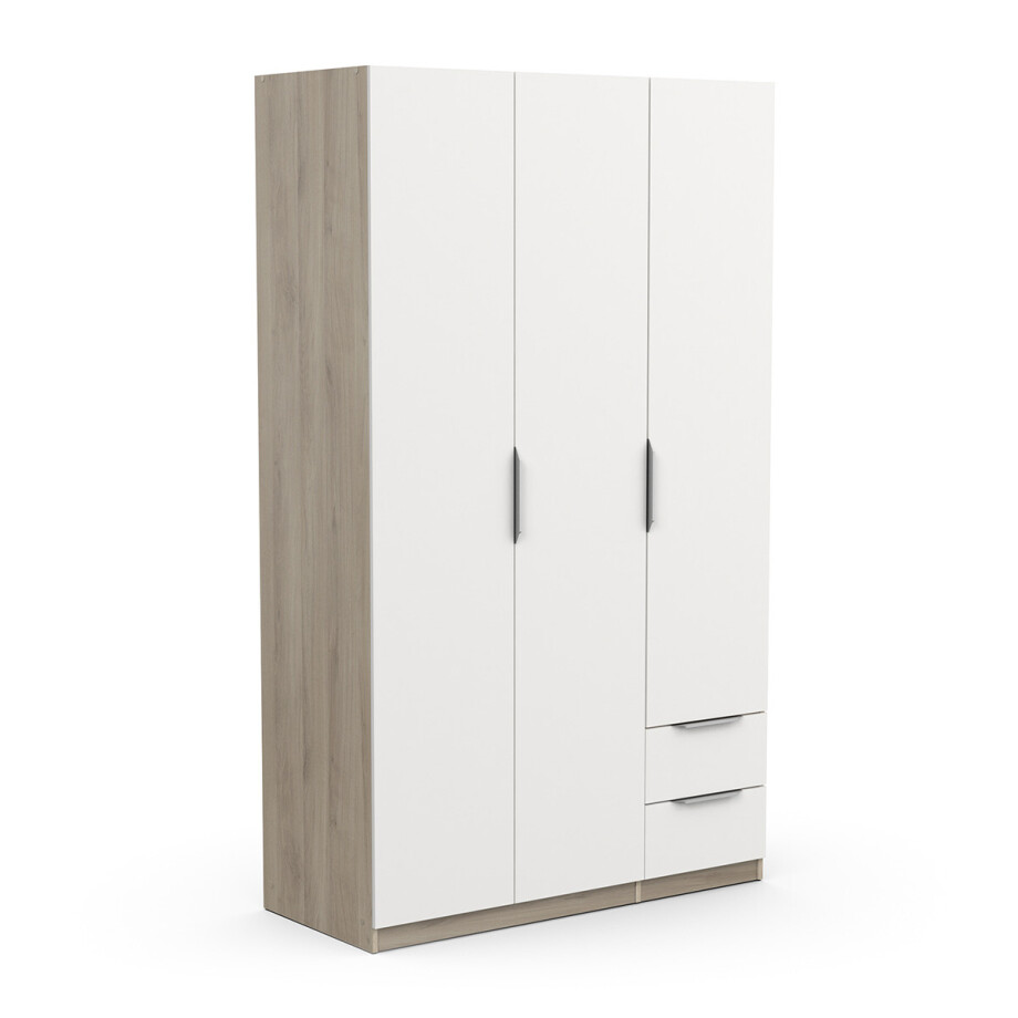 Kledingkast Ghost 3 deuren en 2 laden 120x203 cm eiken met wit afbeelding 1