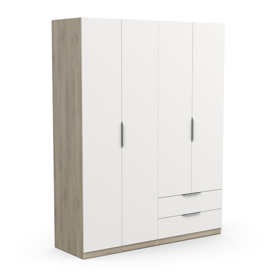 Kledingkast Ghost 4 deuren en 2 laden 160x203 cm eiken met wit Kledingkast Ghost 4 deuren en 2 laden 160x203 cm eiken met wit afbeelding 1