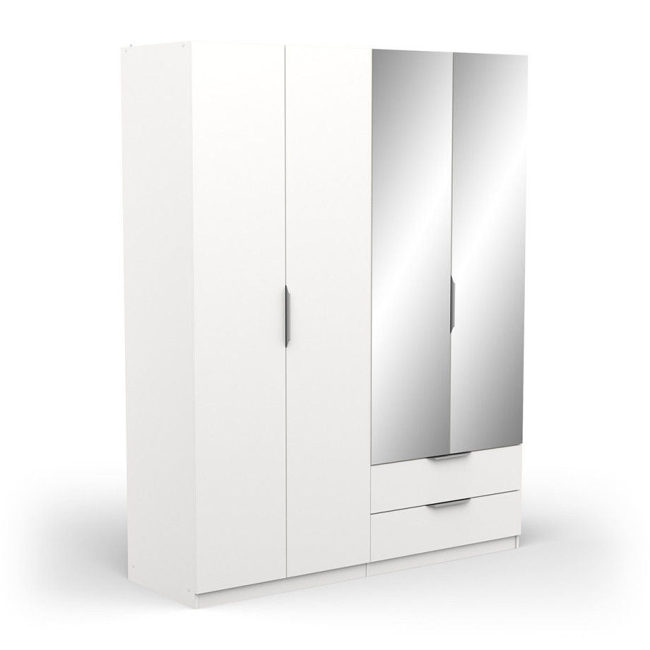 Kledingkast Ghost 4 deuren/2 laden en spiegel 160x203 cm wit afbeelding 1