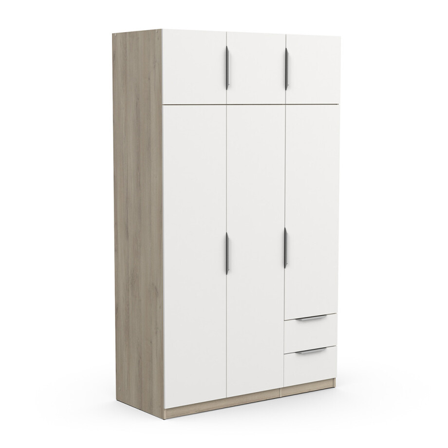 Kledingkast Ghost 6 deuren en 2 laden 120x203 cm eiken met wit afbeelding 1