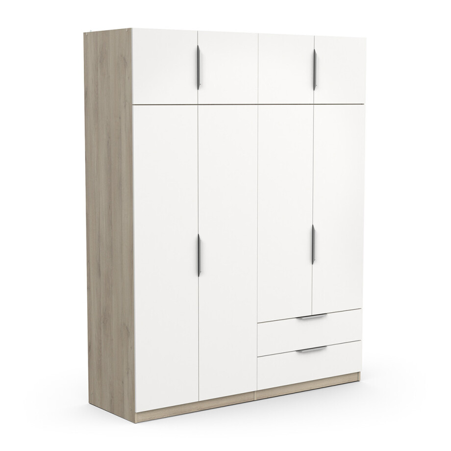 Kledingkast Ghost 8 deuren en 2 laden 160x203 cm eiken met wit afbeelding 1