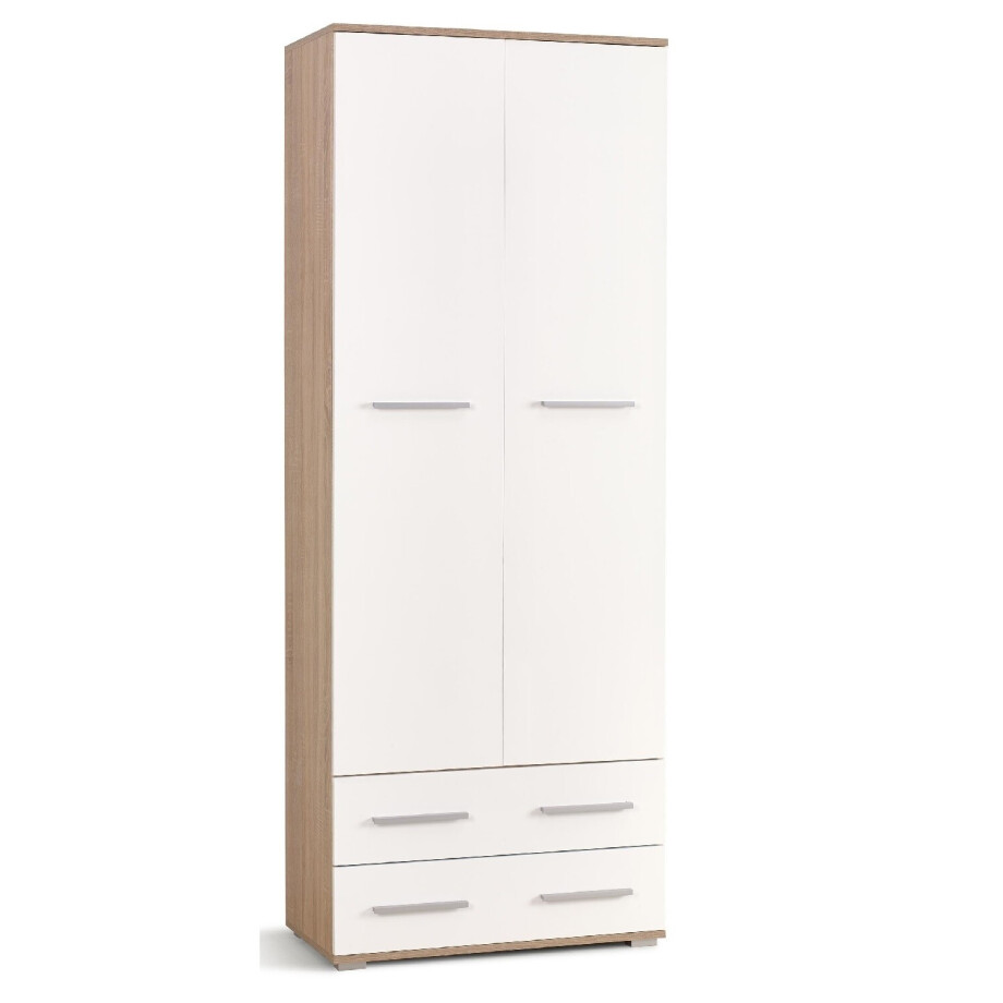 Kledingkast Lima 77 cm breed in sonoma eiken met hoogglans wit Kledingkast Lima 77 cm breed in sonoma eiken met hoogglans wit afbeelding 1