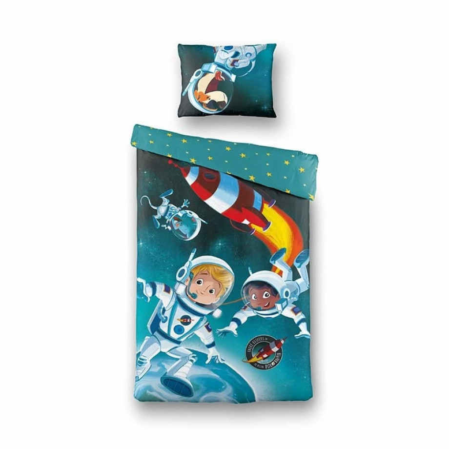 Dekbedovertrek De Kleine Astronaut Hello Eart - (x cm) - Meerkleurig Katoen - Dessin: Sterren - Divers - Dekbed-Discounter.nl afbeelding 1