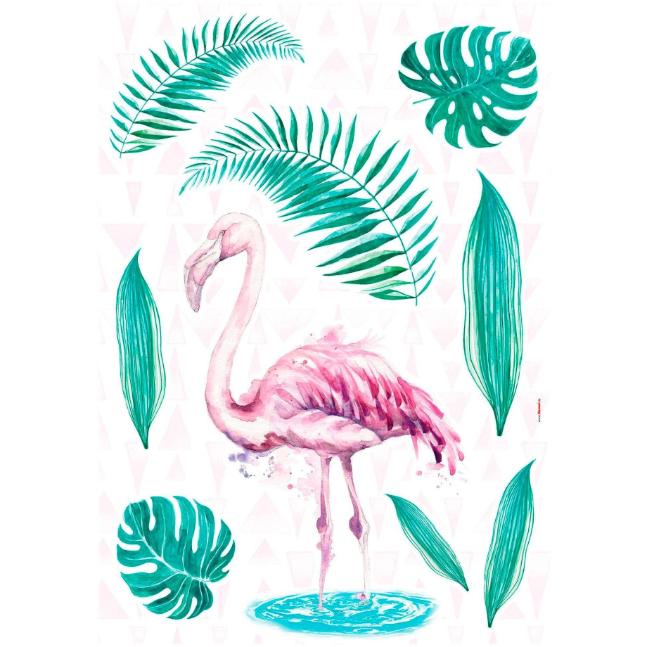 Komar Wandfolie Flamingo 50x70 cm (breedte x hoogte), zelfklevende wandtattoo (set, 9-delig) afbeelding 1