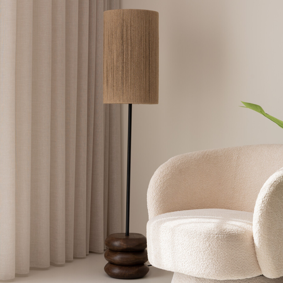 Kave Home Vloerlamp 'Kor' Acaciahout en jute, 147cm afbeelding 