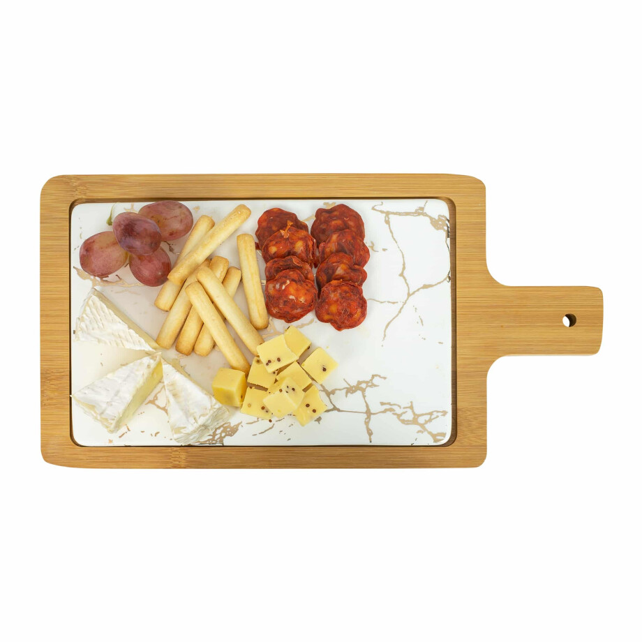 Krumble Borrelplank - 17,5 x 33 x 1,5 cm - Hout - Bruin met wit afbeelding 1