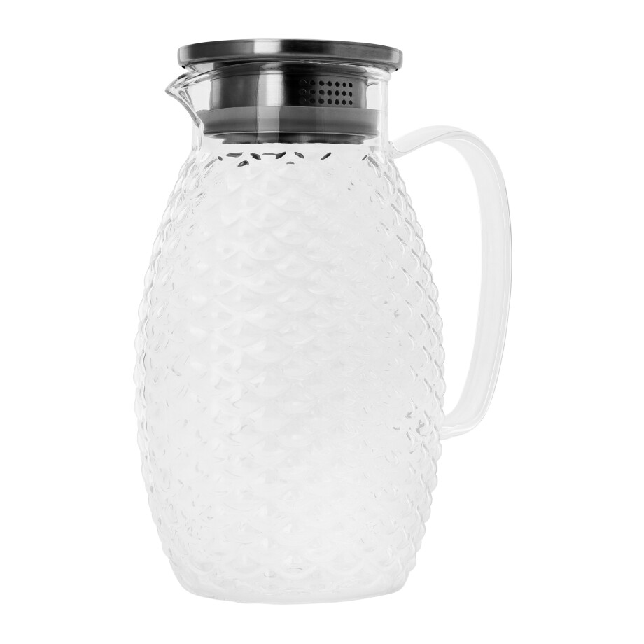 Krumble Karaf met filter, handvat en deksel - Schubbenpatroon - Glas en aluminium - 1,5 liter afbeelding 1