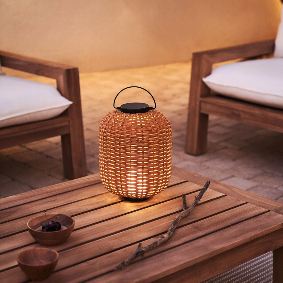 Kave Home Oplaadbare Tafellamp 'Saranella' Rotan, 37cm hoog, kleur Bruin afbeelding 1