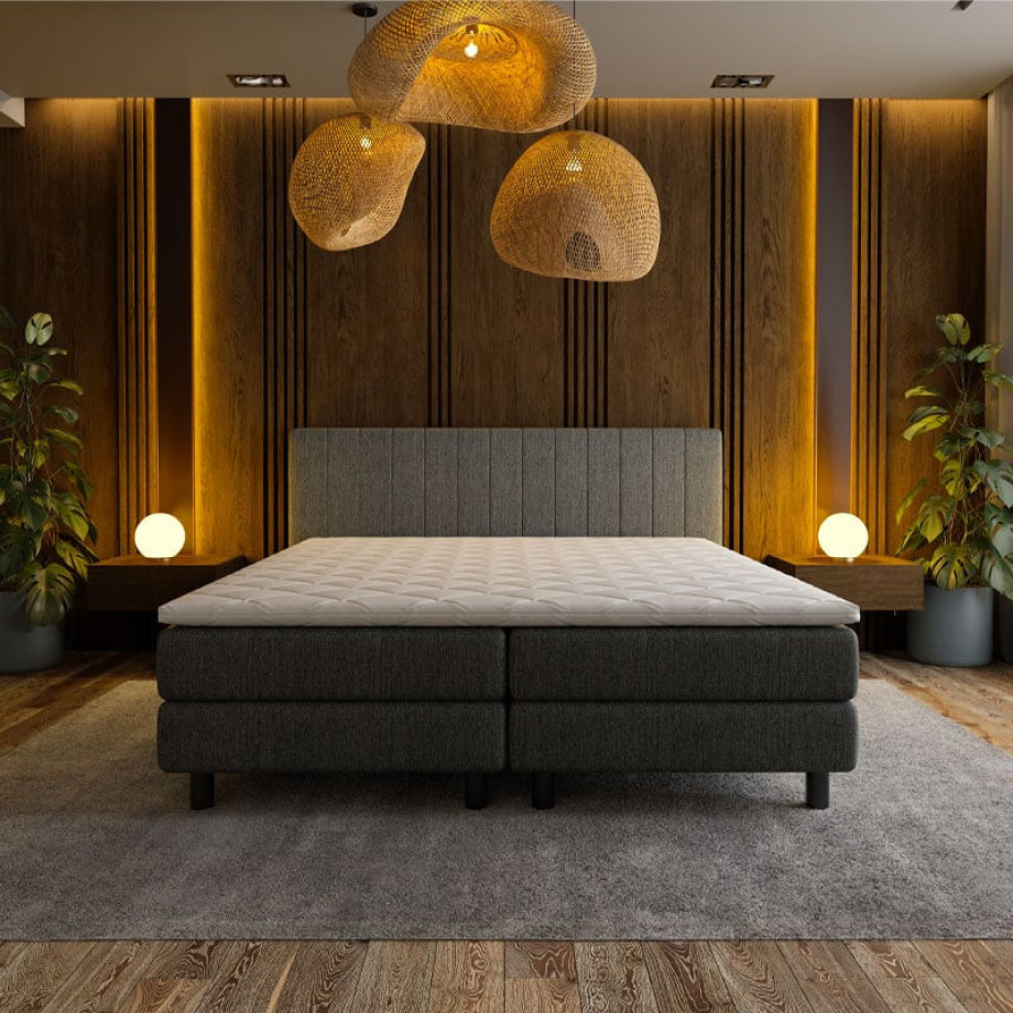 2-Persoons Boxspring Hotel - Beam - Antraciet 160x210 cm - Pocketvering - Inclusief Topper - Dekbed-Discounter.nl afbeelding 1