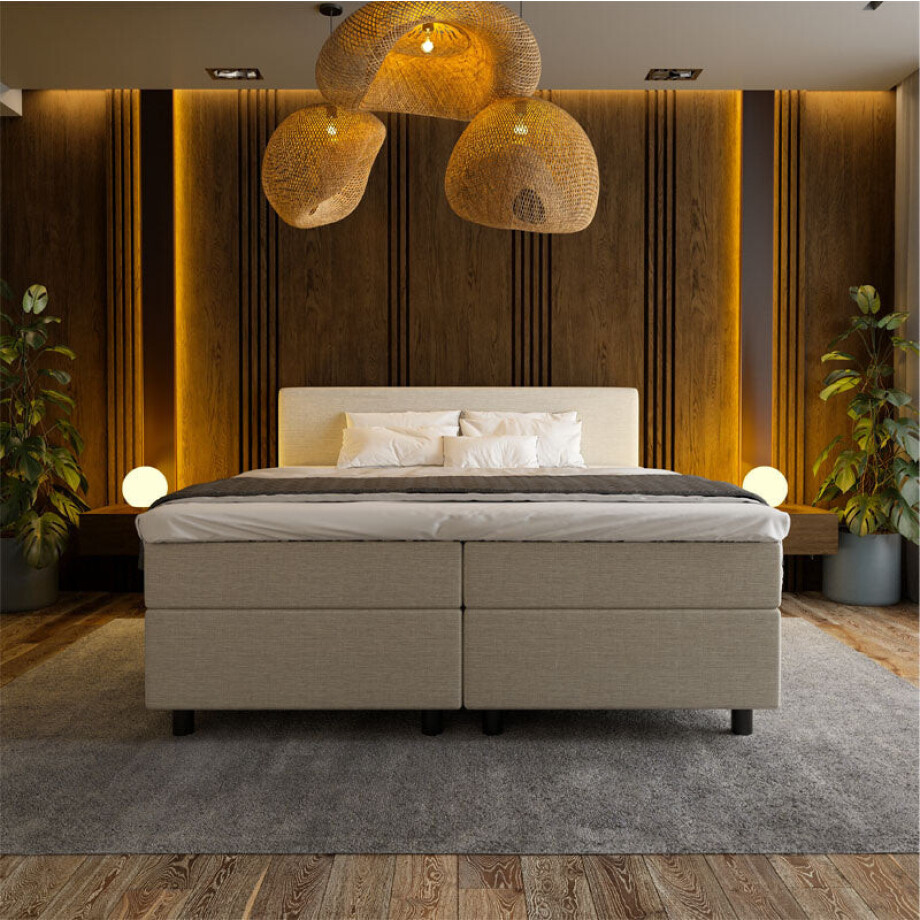Boxspring Hotel Suite Beige 180x220 Cm Koudschuim + 10 Cm Excl. Montage Hoge Instap & Direct Leverbaar & 7 Comfortzones & Medium Nova Spring - afbeelding 1