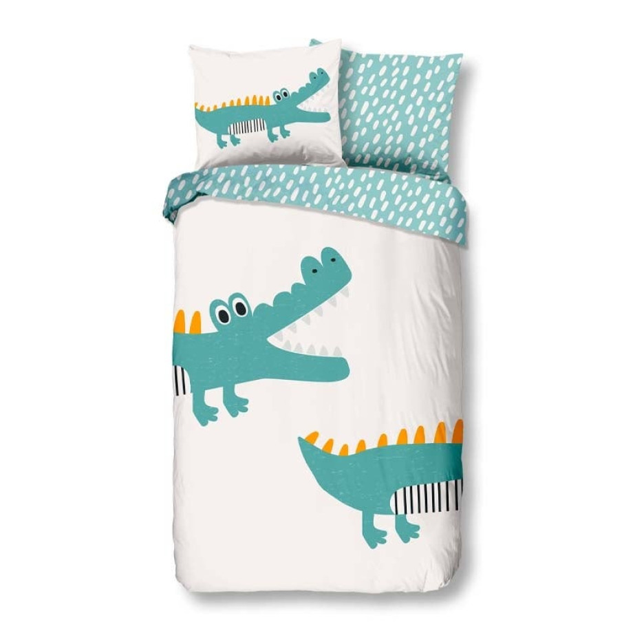 Kinderdekbedovertrek Dekbedovertrek Crocodile Happy - 200x140 cm Wit - Dessin: Dieren - Good Morning - Dekbed-Discounter.nl afbeelding 1