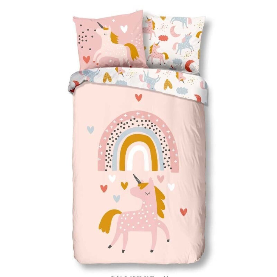 Kinderdekbedovertrek Katoen - 140x200 cm Roze - Dessin: Dieren - Good Morning - Dekbed-Discounter.nl afbeelding 