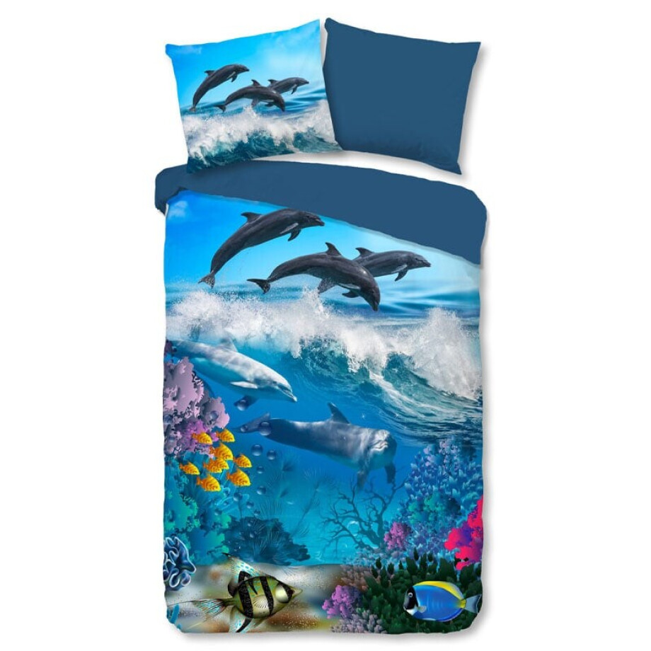 Kinderdekbedovertrek Katoen - 140x200 cm Blauw - Dessin: Dieren - Good Morning - Dekbed-Discounter.nl afbeelding 