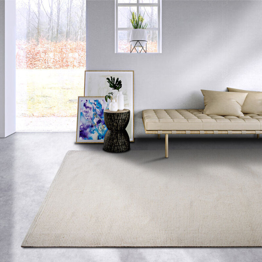 Wollen Vloerkleed Dehli - Wit 90x60cm - Wol Katoen - Dekbed-Discounter.nl afbeelding 1