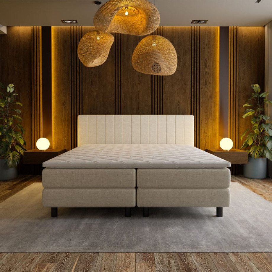 2-Persoons Boxspring Hotel - Beam - Beige 140x210 cm - Pocketvering - Inclusief Topper - Dekbed-Discounter.nl afbeelding 1